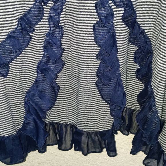 Guinevere Anthropologie Ruffle Trim Striped Cardigan Sweater S - Picture 7 of 7